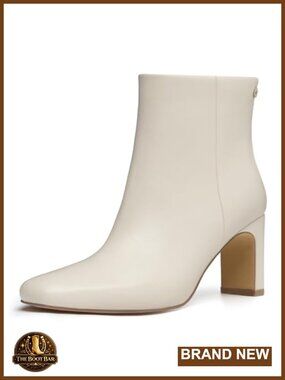 Women's Square Toe Ankle Boots Chunky Heel Faux Leather Side Zip Booties